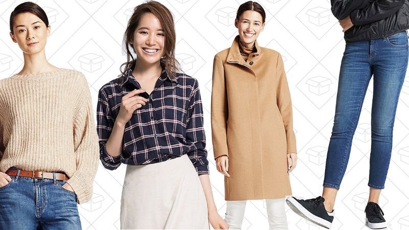Mohair Blend Oversized Sweater, $30 | Flannel Check Long Sleeve Shirt, $20 | Cashmere Blended Stand Collar Coat, $130 | Ultra Stretch Ankle Jeans, $30
